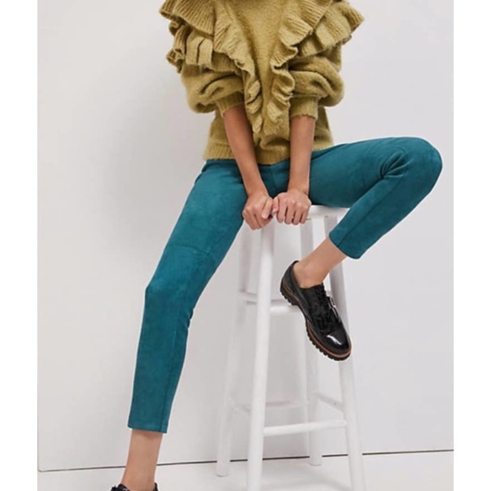NWT Anthropologie Avec Les Filles Arden Turquoise Slim Faux Suede Pant Small